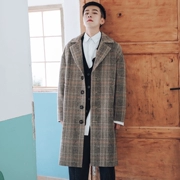 Áo khoác len kẻ sọc cổ điển mùa đông thứ chín mươi chín phần dài của xu hướng áo khoác vai Hàn Quốc