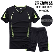 Mùa hè mỏng thể thao phù hợp với nam giới áo thun ngắn tay chạy quần áo cộng với phân bón XL áo thoáng khí quần áo nam - Bộ đồ
