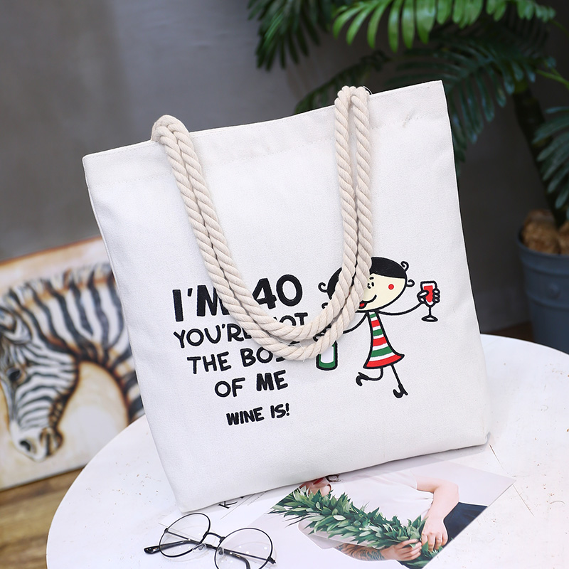 Little White Wine GirlKorean version Canvas bag female literature The single shoulder bag Simple and versatile handbag like a breath of fresh air student a bag leisure time Cloth bag