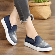 Old Bắc Kinh giày vải giày của phụ nữ mùa thu denim giày vải mùa hè phụ nữ mang thai giày đơn giày thường phẳng lười biếng một chân giày phụ nữ