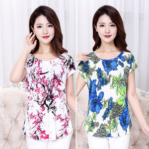 2018 mùa hè mới thời trang trung niên ngắn tay t-shirt in ấn kích thước lớn áo sơ mi nhỏ mẹ nạp áo lụa sữa thủy triều