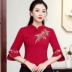 2019 mùa thu mới kiểu Trung Quốc đứng cổ áo cotton và vải lanh thêu Trung Quốc phong cách quốc gia retro Quần áo mỏng quần áo phụ nữ - Áo sơ mi áo sơ mi form rộng tay lỡ Áo sơ mi