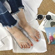 Thời trang hàn quốc nhỏ tươi dép thạch nữ tinh thể trong suốt mặc màu rắn Harajuku flip-flops dép bãi biển