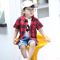 Chàng trai và cô gái ngắn tay áo sơ mi mỏng phần 2018 mùa hè mới trẻ em Hàn Quốc quần áo cotton bé kẻ sọc áo sơ mi nửa tay áo quần áo trẻ em 10 tuổi