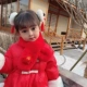 Оранжевый красный Новый год с домом