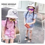 Quần áo trẻ em thương hiệu cao cấp mùa hè áo sơ mi trẻ em mùa hè Em bé Hàn Quốc áo sơ mi sọc tay áo bé gái 1-3-5 tuổi - Khác