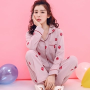Đồ ngủ dâu tây nữ mùa xuân và mùa thu cotton dài tay Hàn Quốc sinh viên tươi mát và đáng yêu có thể mặc bên ngoài quần áo phù hợp
