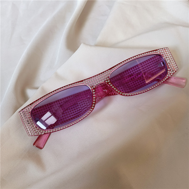 Full Diamond Rectangle & Purple【 smug senior 】 Minority Designer Flat square Polarized light Sunglasses Sunglasses female Large frame Show thin veil glasses