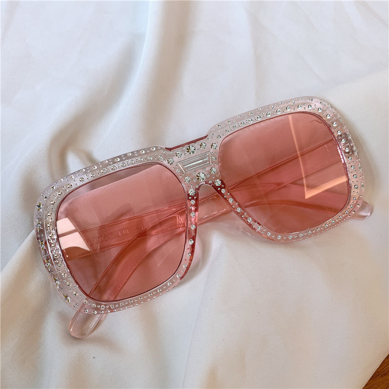 Diamond Flying & Pink【 smug senior 】 Minority Designer Flat square Polarized light Sunglasses Sunglasses female Large frame Show thin veil glasses