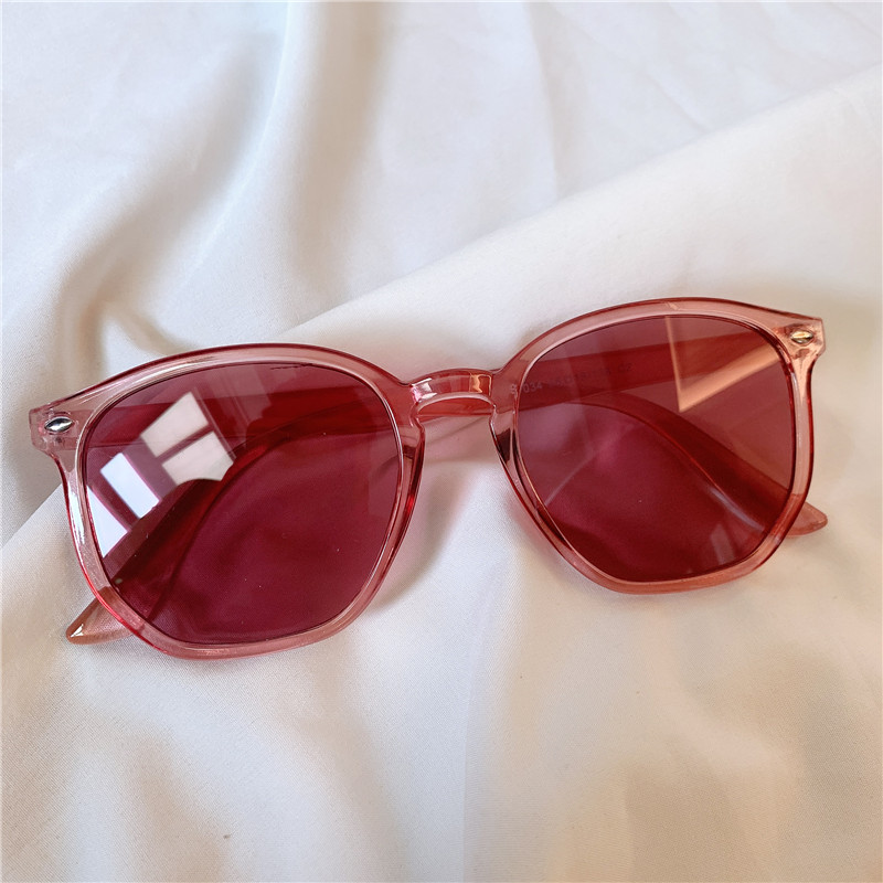 Transparent & Fuchsia【 smug senior 】 Minority Designer Flat square Polarized light Sunglasses Sunglasses female Large frame Show thin veil glasses