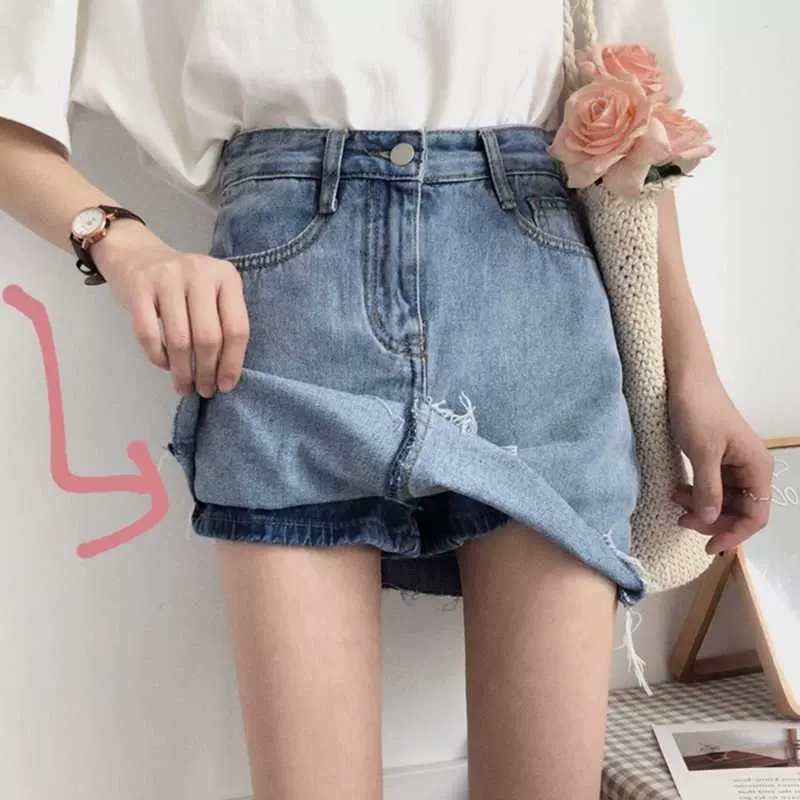 Denim nữ phiên bản Hàn Quốc mỏng và linh hoạt váy học sinh lưng cao mùa xuân mặc chống chói viền thô nửa chiều dài túi hakama hông váy - Váy