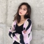 小 侨 JOFAY Contrast v-cổ Đan Cardigan Mùa Thu Phụ Nữ 2018 Mới của Hàn Quốc Sọc Lỏng Áo Len Áo Khoác áo khoác len cardigan nữ