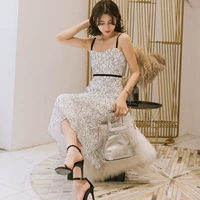 Mùa hè 2019 mới của phụ nữ Hàn Quốc eo cao ngọt ngào Một chiếc váy quây ống top ren dài - A-Line Váy các kiểu váy đầm chữ a