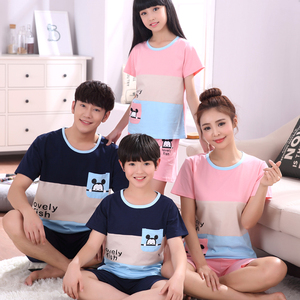 Một gia đình của ba trẻ em trong mùa hè quần áo bé trai đồ ngủ lớn trẻ em ngắn tay cotton trai mùa hè phần mỏng dịch vụ nhà