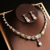 Ожерелье и серьги для невесты, комплект, аксессуар, свадебное платье из жемчуга, 2 предмета, простой и элегантный дизайн