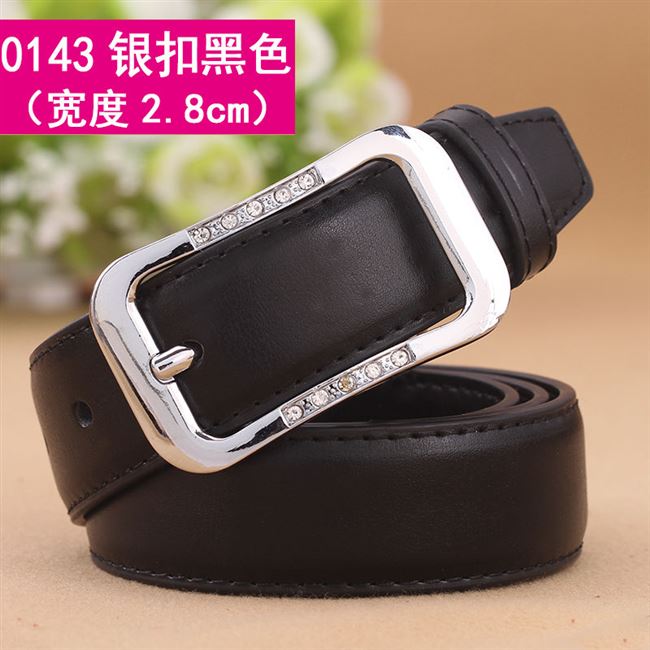 Widened 2.8Cm & 143 Silver Buckle Black【 Free Admission plus hole 】 Belt female fashion Korean leisure Pin buckle belt female fine Simple and versatile Jeans Belt