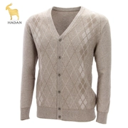 Áo len cashmere nam v-cổ dày cardigan trung niên cha mới áo len ngắn áo len ngắn mùa thu và áo len mùa đông