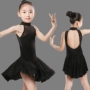 Trang phục khiêu vũ Latin cho trẻ em gái Trẻ em màu đen của trẻ em mùa hè thực hành thi đấu trang phục biểu diễn váy hở lưng Latin - Trang phục trang phục hóa trang cho bé