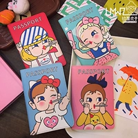 Phim hoạt hình hàn quốc dễ thương in mềm chị Nhật Bản tài liệu da túi hộ chiếu túi Harajuku nữ đa chức năng ví thẻ gói túi đeo chéo nữ mini
