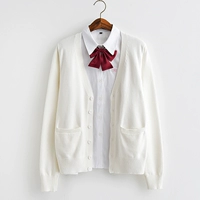 Японская студенческая юбка в складку, тонкий кардиган, трикотажный милый свитер, милая хлопковая куртка