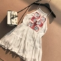 Mùa hè Hàn Quốc phiên bản của gió quốc gia thêu retro tính khí in ấn là mỏng kỳ nghỉ sexy treo cổ yếm trong ăn mặc váy voan