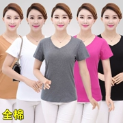 Phụ nữ trung niên mùa hè ngắn tay T-shirt trung niên mẹ nạp tinh khiết bông nửa tay mùa hè quần áo 40-50 tuổi