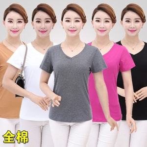 Phụ nữ trung niên mùa hè ngắn tay T-shirt trung niên mẹ nạp tinh khiết bông nửa tay mùa hè quần áo 40-50 tuổi áo kiểu trung niên hàn quốc