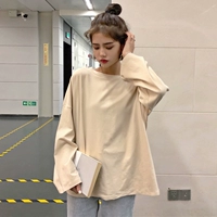 Mùa xuân nữ phiên bản Hàn Quốc của đoạn cơ bản đơn giản màu lỏng lẻo hoang dã chạm đáy áo sơ mi dài tay giản dị áo thun mỏng áo phông trắng