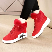 Giày da thỏ lông cao màu đỏ cộng với nhung giày thể thao ấm áp cho học sinh