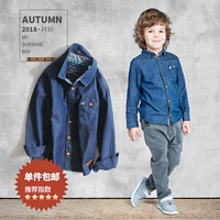 Áo sơ mi denim bé trai nam xuân hè 2019 xuân mới áo sơ mi trẻ em lớn trẻ em cotton dài tay áo em bé