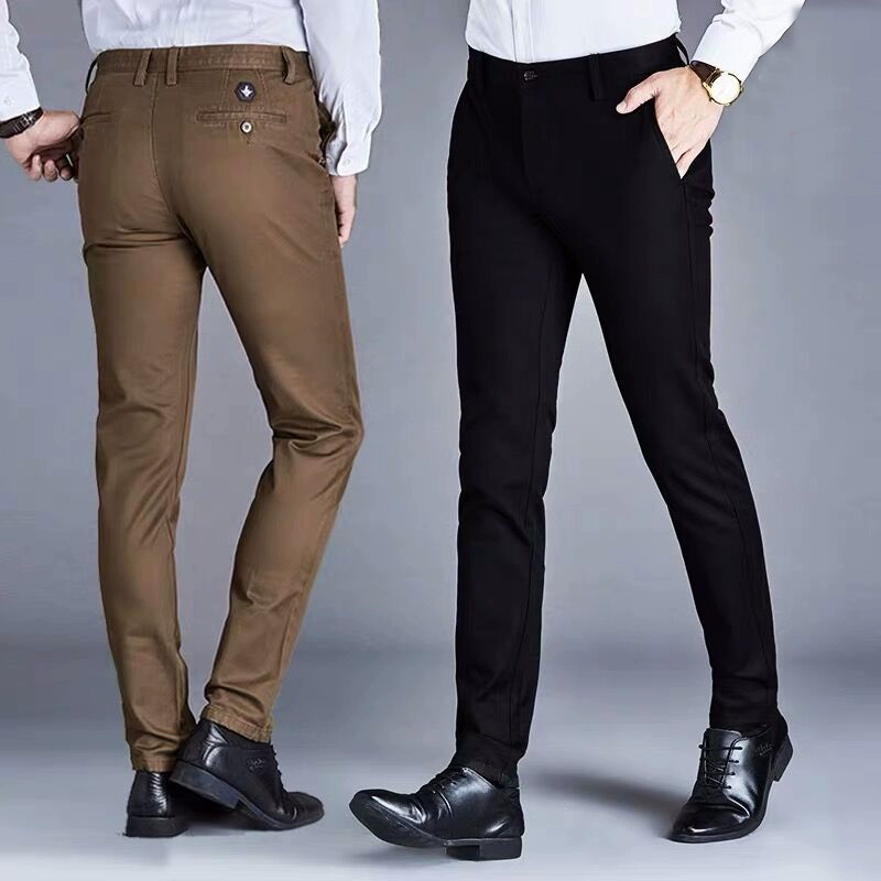 Quần âu nam mùa thu và đông Hàn Quốc cotton đích thực Slim quần thẳng chân thanh niên kinh doanh quần tây nam quần thủy triều - Quần