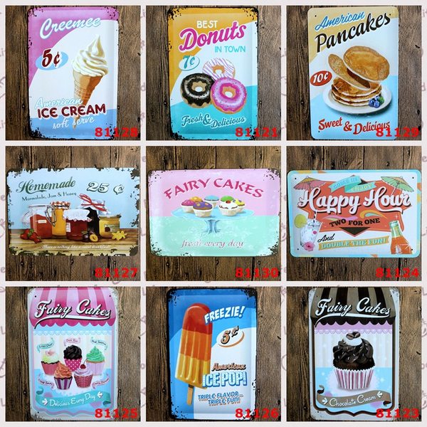 Торт гамбургер пакет мороженое европа и америка ретро бескаркасный железный лист рисование бар интерьер Малайсон внешняя торговля источник товаров