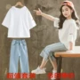 Zhongda Children Wear Girls Summer Set 2019 Phong cách mới Hàn Quốc Thời trang Hàn Quốc Net Red Quần ống rộng cho trẻ em Quần hai dây - Phù hợp với trẻ em quần áo cho bé