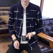 Mùa thu đứng cổ áo len nam thời trang giản dị áo sơ mi Hàn Quốc của áo len dệt kim tự dệt len ​​thanh niên Quần áo mỏng nam - Cardigan