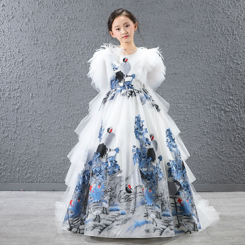 Trẻ em cao cấp phong cách Trung Quốc catwalk váy cô gái công chúa váy piano trang phục nhỏ chủ nhà buổi tối mùa thu mô hình - Váy trẻ em