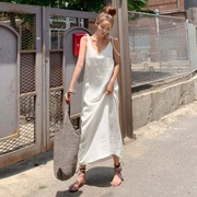 Điểm nhấn Hàn Quốc Dongdaemun Womens 2019 Mùa hè Phong cách mới Đơn giản Đầm cổ chữ V Đầm dài Váy dài ms - Váy dài