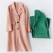 Suit cổ áo handmade hai mặt áo cashmere nữ dài lỏng len Hàn Quốc - Áo Hàn Quốc