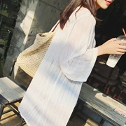Mùa hè Hàn Quốc Phụ nữ ren voan cardigan dài áo mỏng bảy điểm tay áo lưới áo choàng chống nắng quần áo - Áo sơ mi chiffon ren