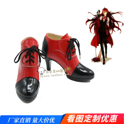 taobao agent Black deacon Gral Sat Cleve high -heeled bright leather light version of anime cosplay shoes game cos boots