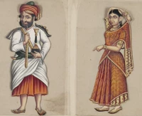 D096 [Индия] Анонимная Индия 72 фамилий, внешний вид, одежда розовая картина версии правая картина Галерея материалов