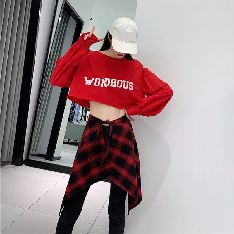 Đây là chiếc váy hai mảnh giả giống nhau của Hip-hop 2 Luo Zhixiang, viền eo cao, váy sơ mi kẻ sọc trang trí, nữ - Váy