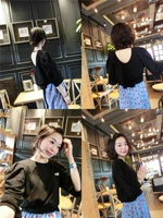 Южнокорейский черный товар, футболка с коротким рукавом, с открытой спиной, свободный крой, короткий рукав