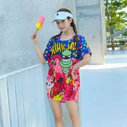 Bộ đồ bơi nữ ba mảnh phù hợp với áo sơ mi lưới thoáng khí thể thao Nhật Bản bảo thủ Phim hoạt hình nhỏ và đồ bơi nhanh khô - Bộ đồ bơi hai mảnh