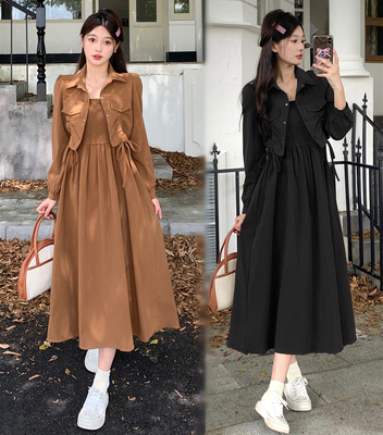 taobao agent Retro dress, autumn set, long skirt, plus size, French retro style, 2023 collection, fitted