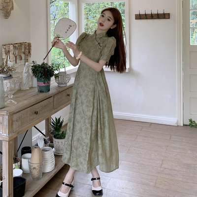 taobao agent Cheongsam, dress, summer retro long skirt, plus size, Chinese style, for pear shaped body, suitable for teen