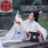 Áo choàng nhẹ thanh lịch đặt cần cẩu Hanfu nam phong cách cổ xưa nam cổ tích thanh lịch phù hợp với quần áo trắng vành đai cậu bé - Trang phục dân tộc thời trang nữ