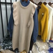 Kích cỡ lớn áo len dệt kim sang trọng của phụ nữ vest trong phần dài của áo len bằng gỗ không tay áo len hoang dã