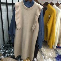 Kích cỡ lớn áo len dệt kim sang trọng của phụ nữ vest trong phần dài của áo len bằng gỗ không tay áo len hoang dã áo len cổ lọ