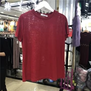 Áo lưới đỏ mẫu 2019 hè mới thời trang áo sơ mi dáng lửng Đầm mỏng tay ngắn cổ tròn màu đỏ Áo thun nữ - Áo phông