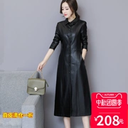 Áo khoác da nữ dài 2019 xuân hè Thu Đông phiên bản mới của Hàn Quốc với kiểu dáng thon gọn dáng áo gió bằng da cỡ lớn - Quần áo da